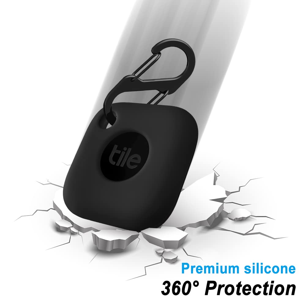 Geiomoo Silicone Case For Tile Mate 2022 Tracker, Soft Flexible Scratch Resistant Cover With Carabiner (Black)