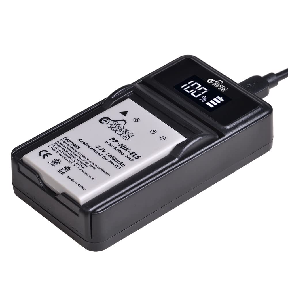 Pickle Power En El5 Battery And Led Charger For Nikon En El5 Mh 61 Compatible With Nikon Coolpix 3700, 4200, 5200, 5900, 7900, P