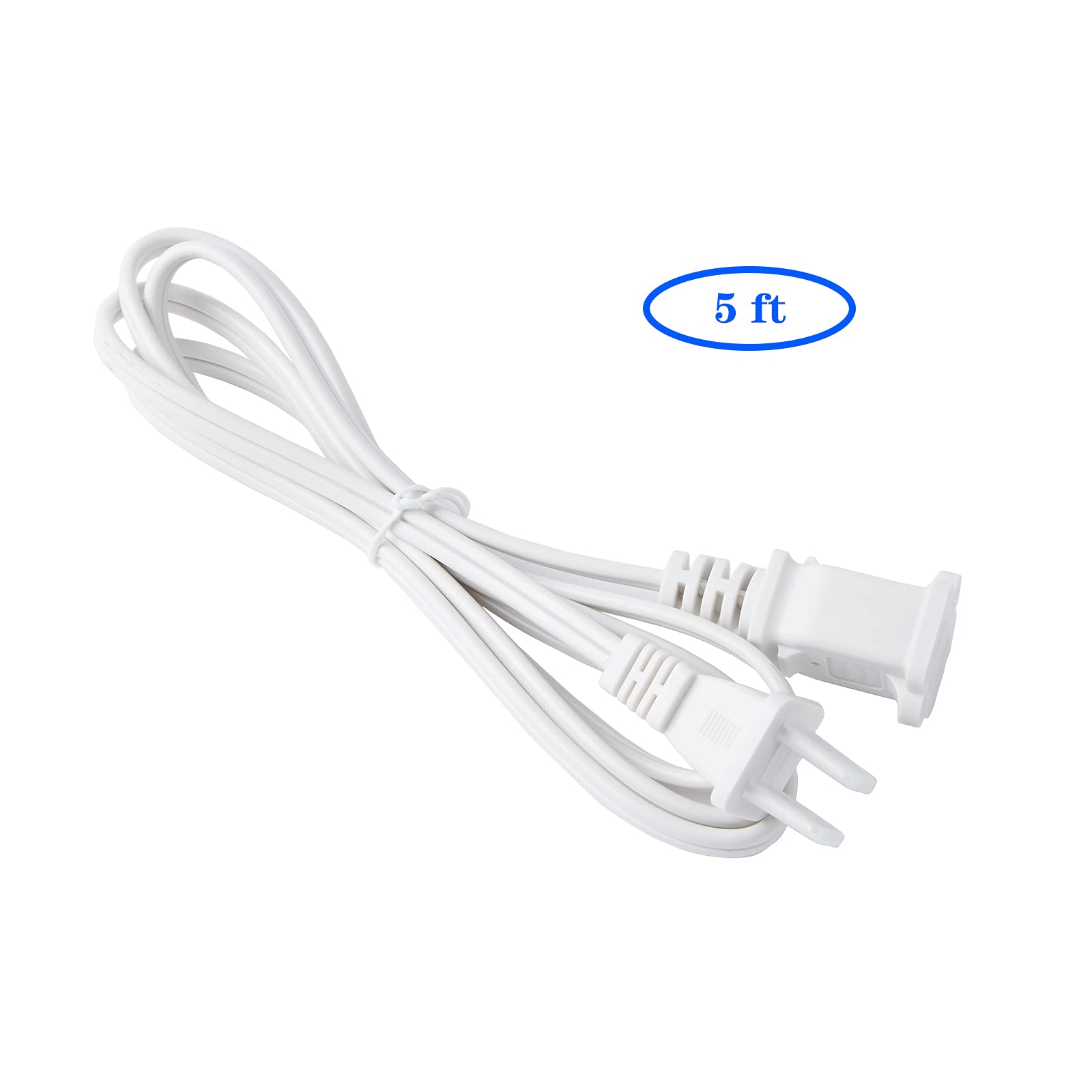 5 Ft Power Cable 2 Prong, Ac Outlet Polarized Us Indoor Male Female Extension Cord For Nema 5 15P To Nema 5 15R, 10A 125V, White
