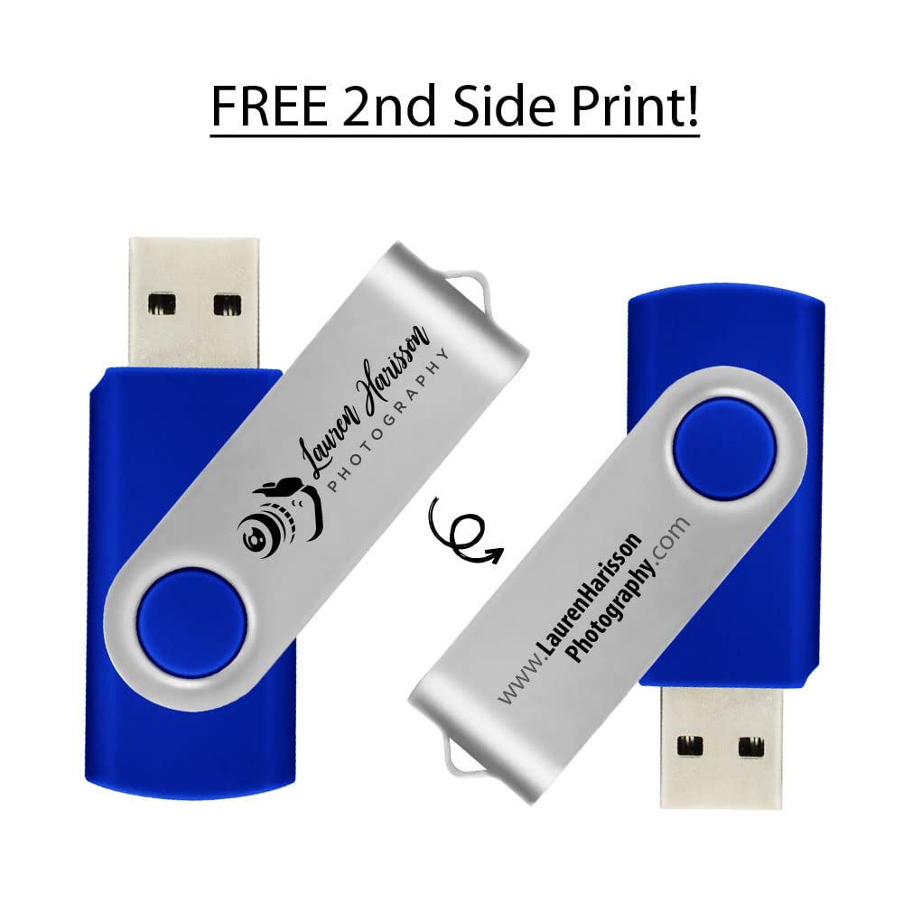 2Gb Custom Usb Flash Drives Personalized With Your Logo   For Promotional Use   Swivel   Blue Body/Silver Clip   20 Pack