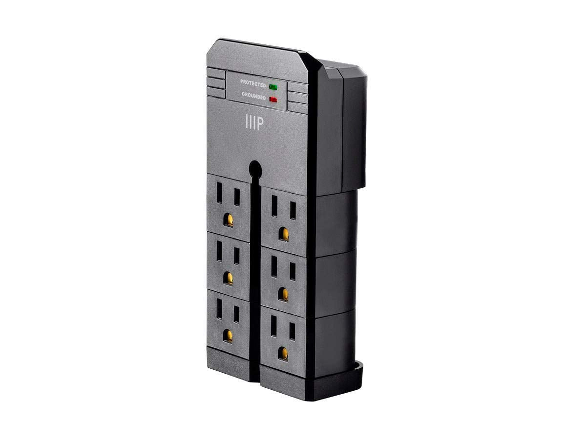 Monoprice 115876 6 Outlet Rotating Power Surge Protector Wall Tap   Black | Ul Rated 2,160 Joules With Grounded And Protected Li