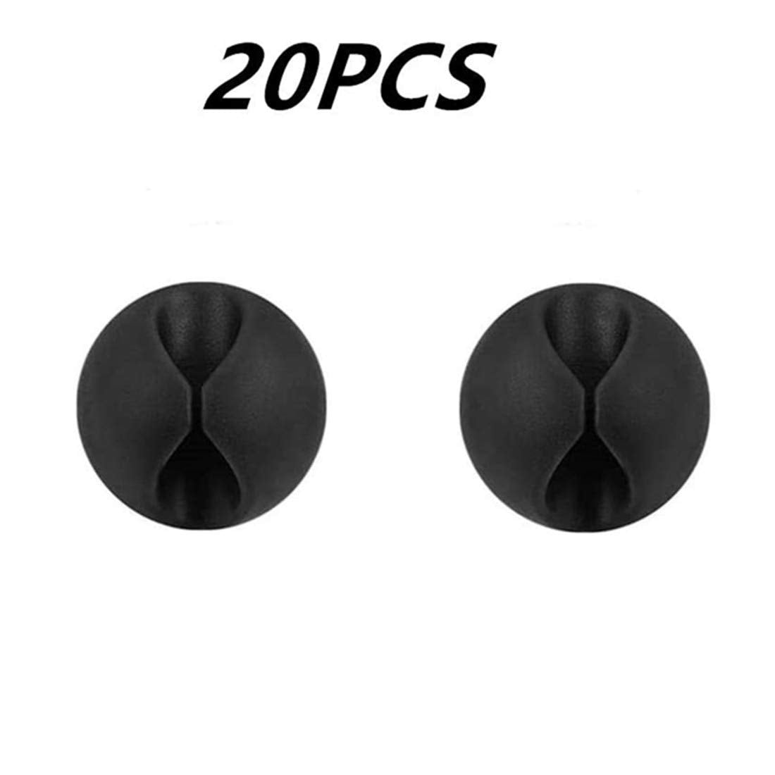 Eledabra 20 Pack Black Silicone Cable Clip Holders, Self Adhesive Wire Management, Well Organized Cables For Home, Office, Car