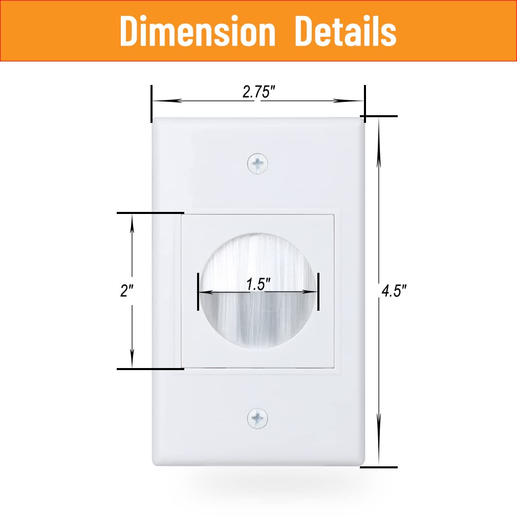 Yoemely Cable Pass Through Wall Plate 12 Pack, 1 Gang Brush Wall Plate With Round Pass Through For Power Cords, Hdmi, Coaxial, V