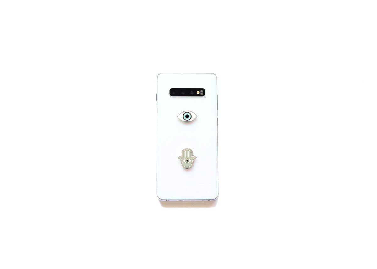 Metal Charm Stickers For Cell Phone Cases. Evil Eye And Hamsa Set Of 2 Reusable & Removable Leaves No Residue. Universal Spiritu