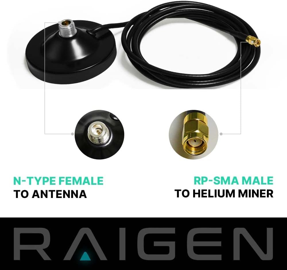 Lora Fiberglass Antenna & Magnetic Base, Sma Male Connector 6.5Ft Raigen 200 Cable For 915Mhz Helium Hotspot Miner For Mntd, Neb