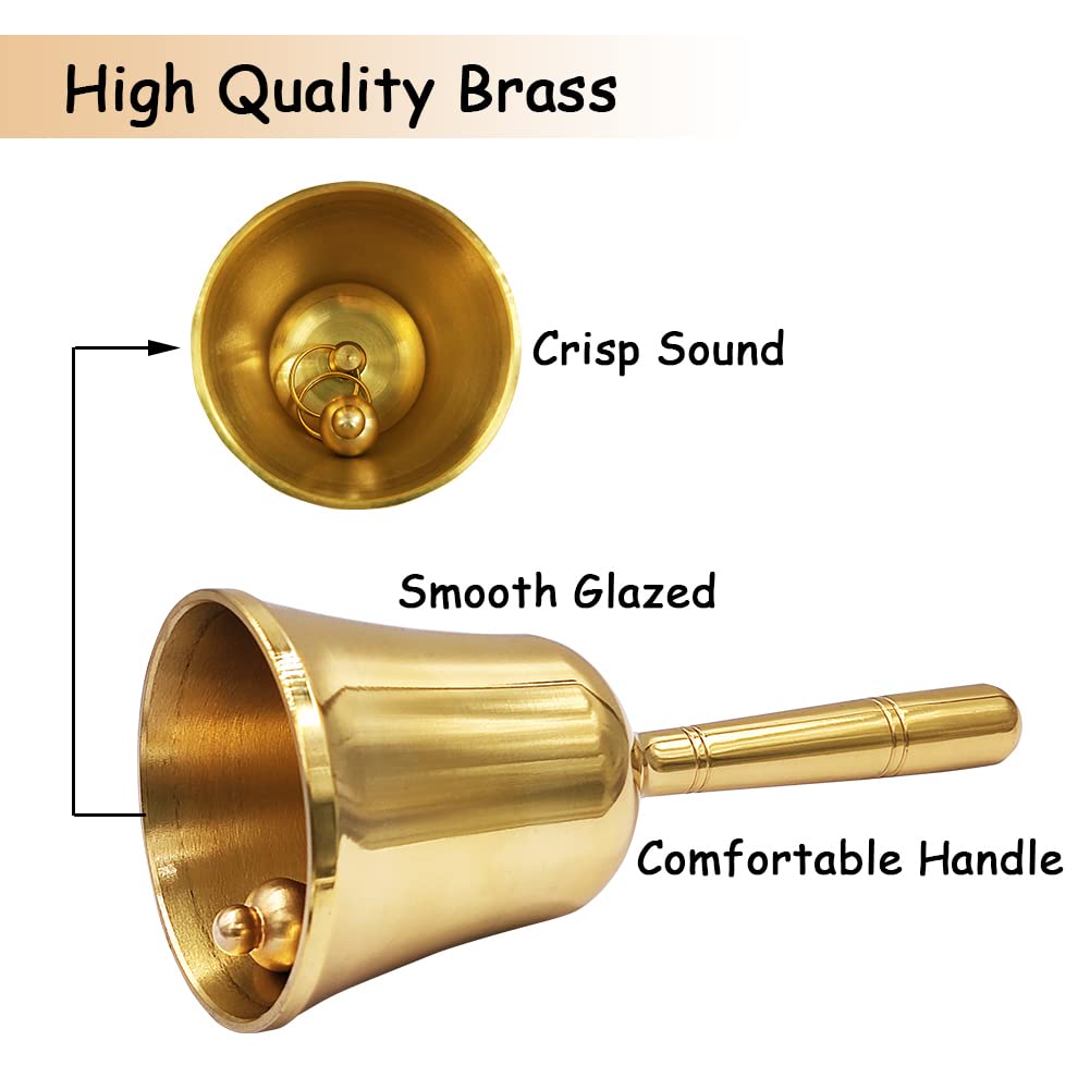 Hourwof Loud Hand Call Bell,Solid Brass Dinner Bell Service Bell Pet Training Bell Jingle Bell,Gold