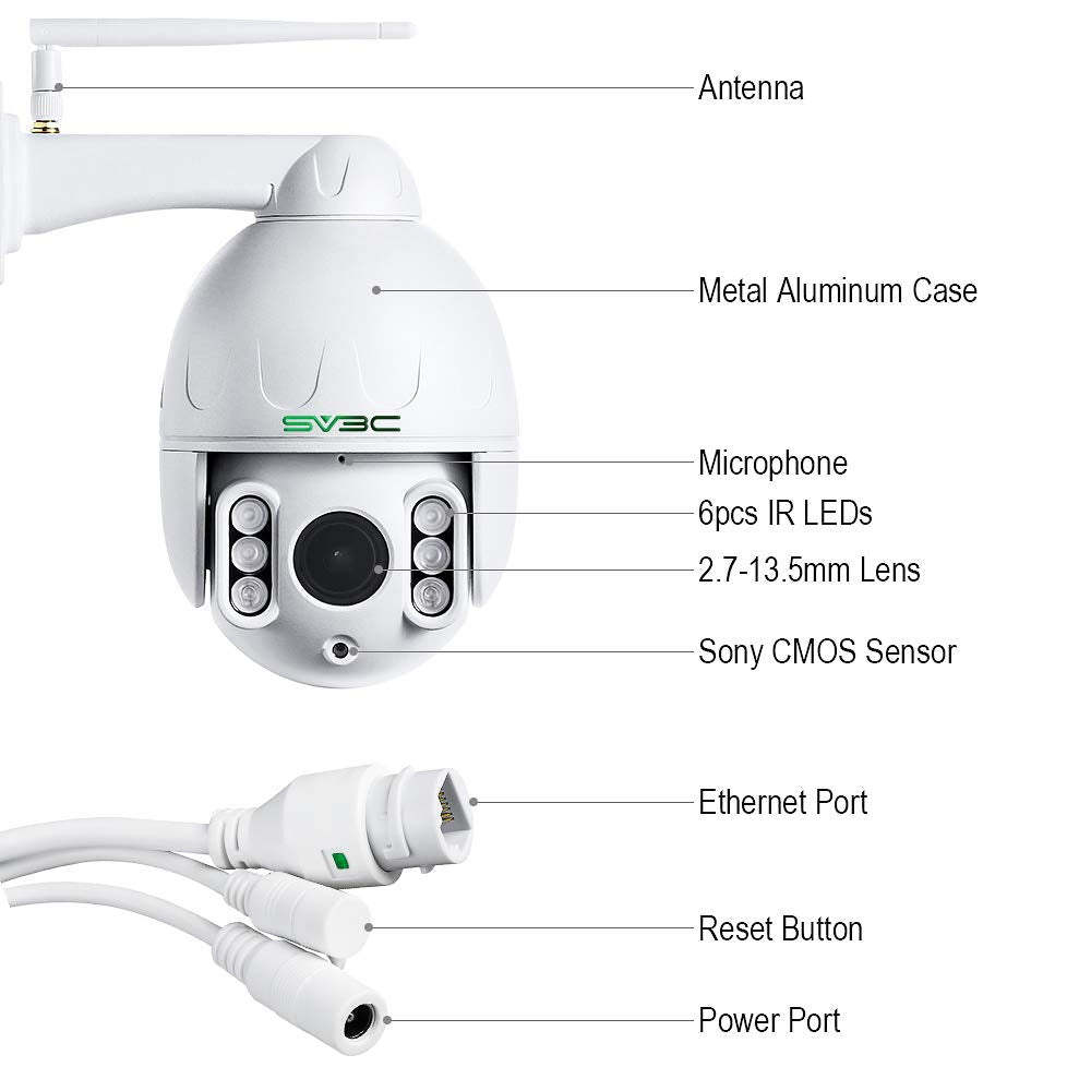 Sv3C 1080P Outdoor Ptz Wifi Camera, Onvif Security Ip Camera With Auto Tracking, 197Ft Hd Night Vision, 5X Optical Zoom, Two Way