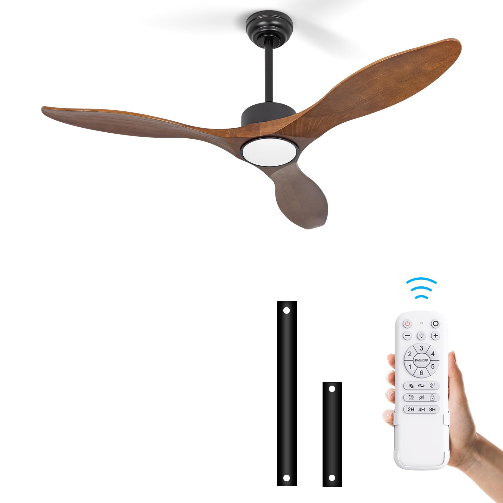Revoici Wood Ceiling Fans With Lights Remote 52Inch Dark Brown Color Wood Fan Timing 6Speeds Silent Reversible Dc Motor Led Ligh