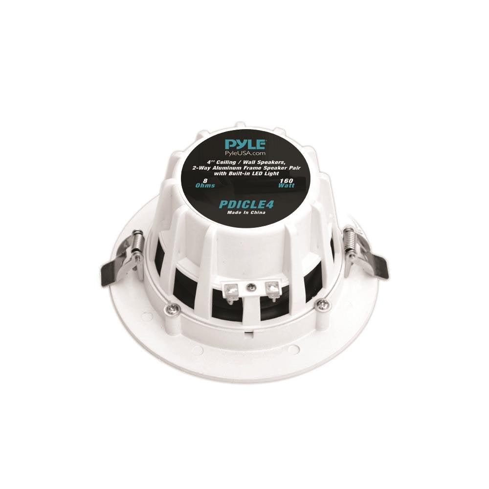Pyle 4    Pair Flush Mount In Wall In Ceiling 2 Way Home Speaker System Built In Led Lights Aluminum Housing Spring Clips Polypr