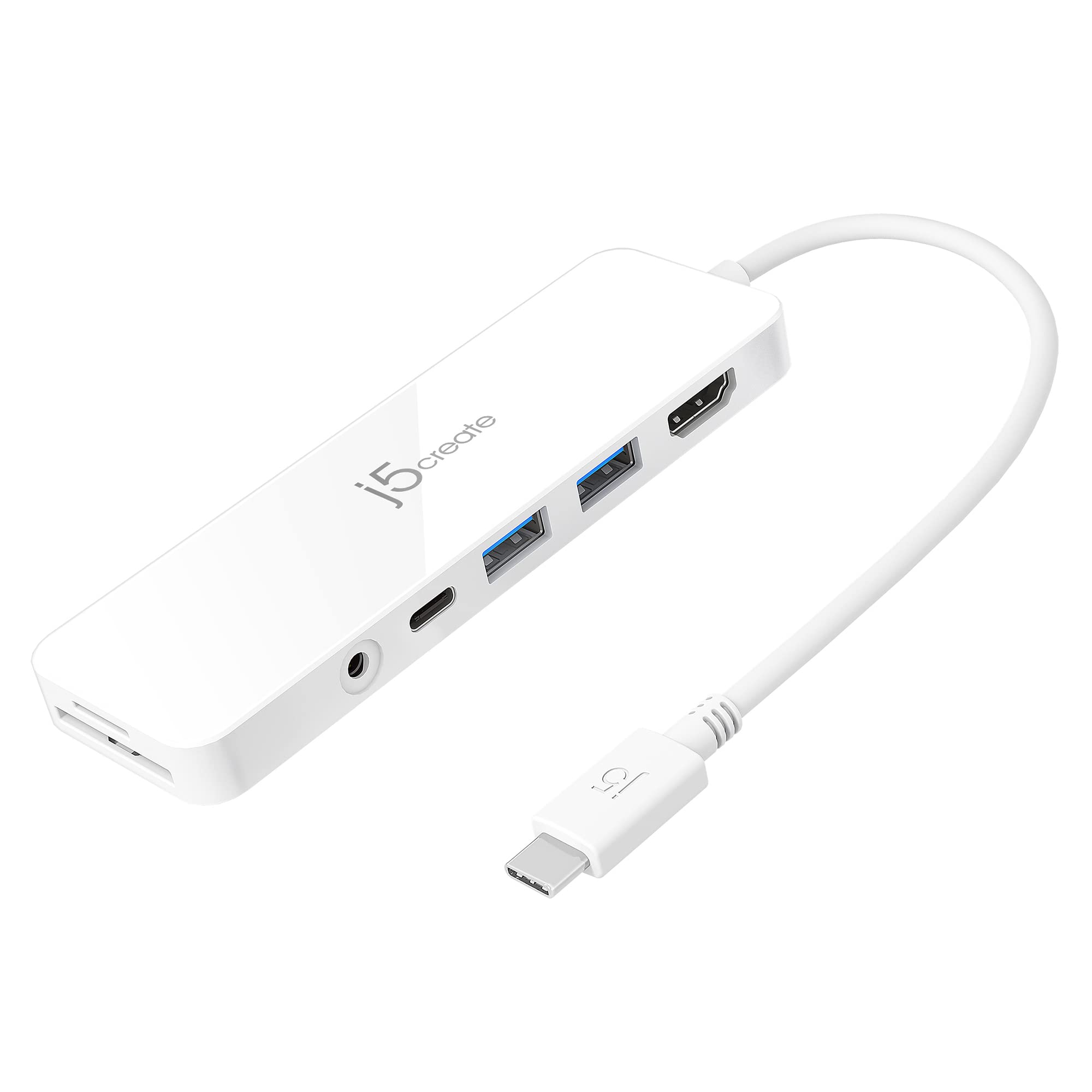 j5create USB-C Mini Hub - 4K HDMI, 2 x USB 3.1 5Gbps, microSD & SD Card Reader, 3.5mm Audio Jack, 60W PD Pass-Through Charging (