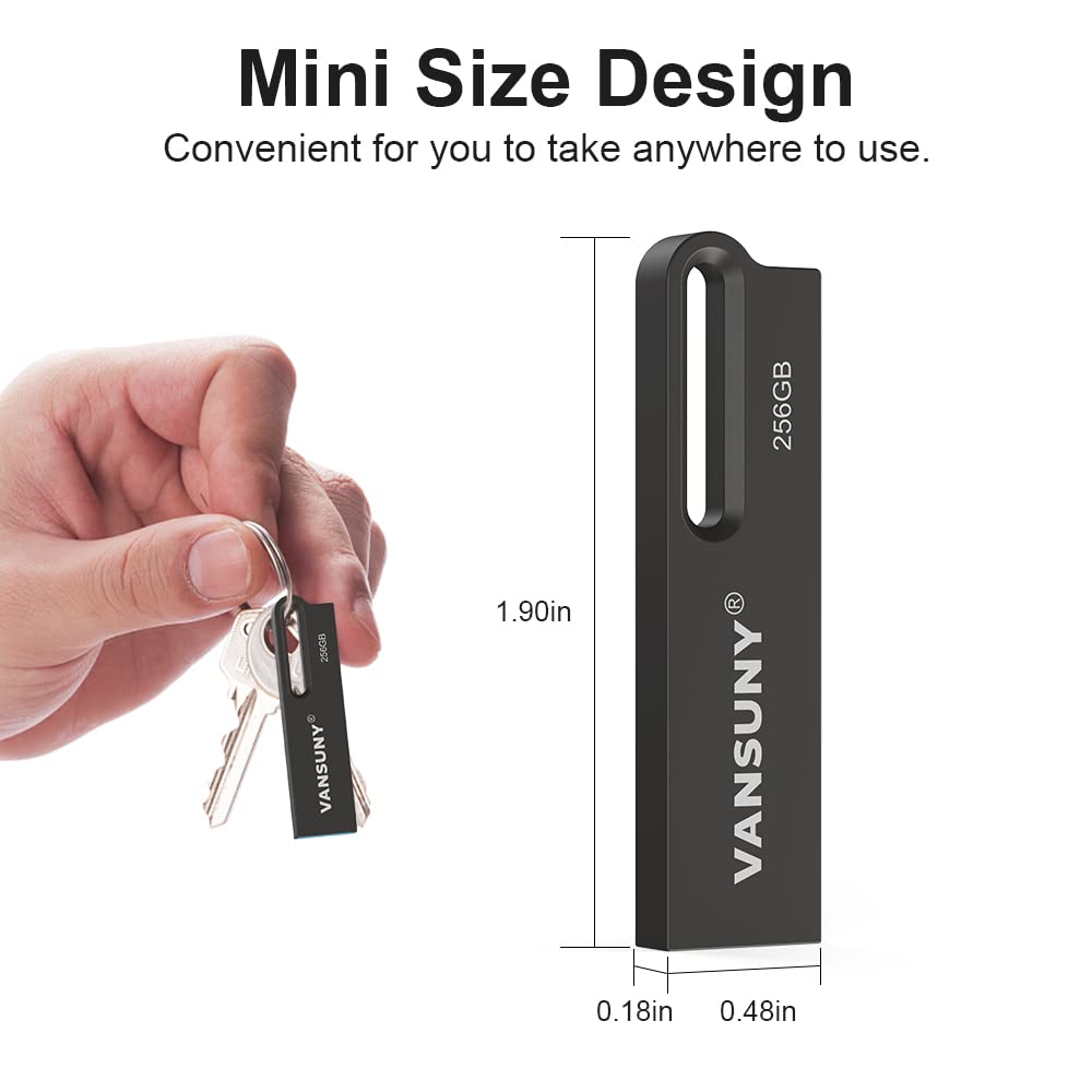 Vansuny 256Gb Usb 3.0 Flash Drive Metal Waterproof Flash Drive Usb 3.0 Ultra High Speed Memory Stick, Portable Thumb Drive For Pc/Tablets/Mac/Laptop