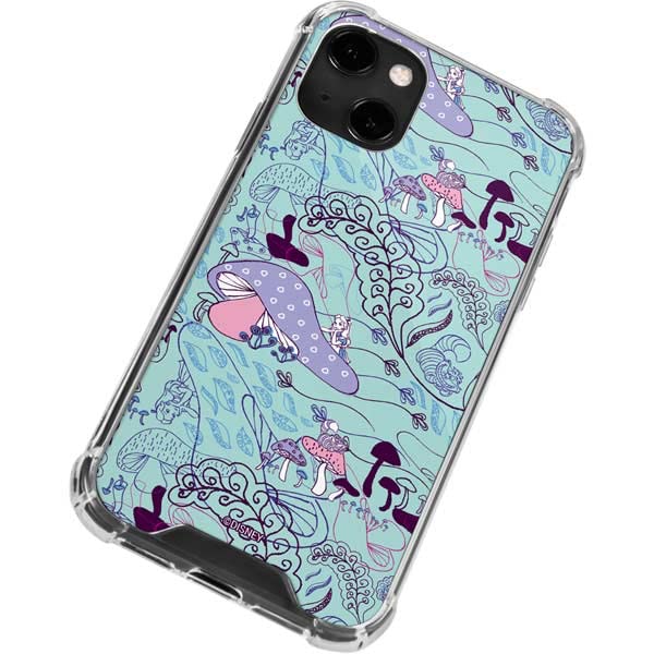 Skinit Clear Phone Case Compatible With Iphone 13   Officially Licensed Disney Alice In Wonderland Mushrooms Design