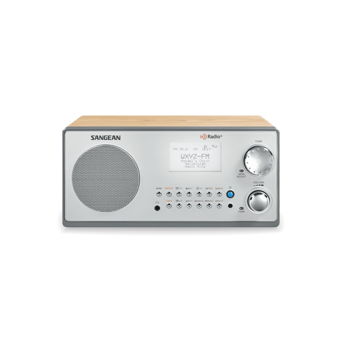 Sangean HDR-18 HD Radio/FM-Stereo/AM Wooden Cabinet Table Top Radio silver