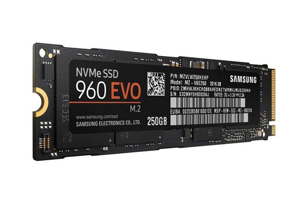 Samsung 960 EVO 250GB PCIe NVMe M.2 Internal SSD - Black, Model MZ-V6E250BW, NAND Flash Memory