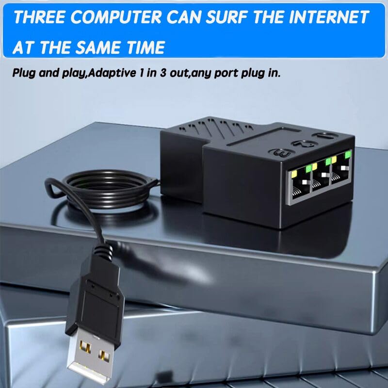 Rj45 Ethernet Splitter Adapter,Aoiutrn 1 To 3 Ports [3 Devices Simultaneous Networking] Network Extension With Usb Power Cable 100 Mbps Internet Speed 8P8C Extender Plug Lan Interface For Cat5/6/7/8