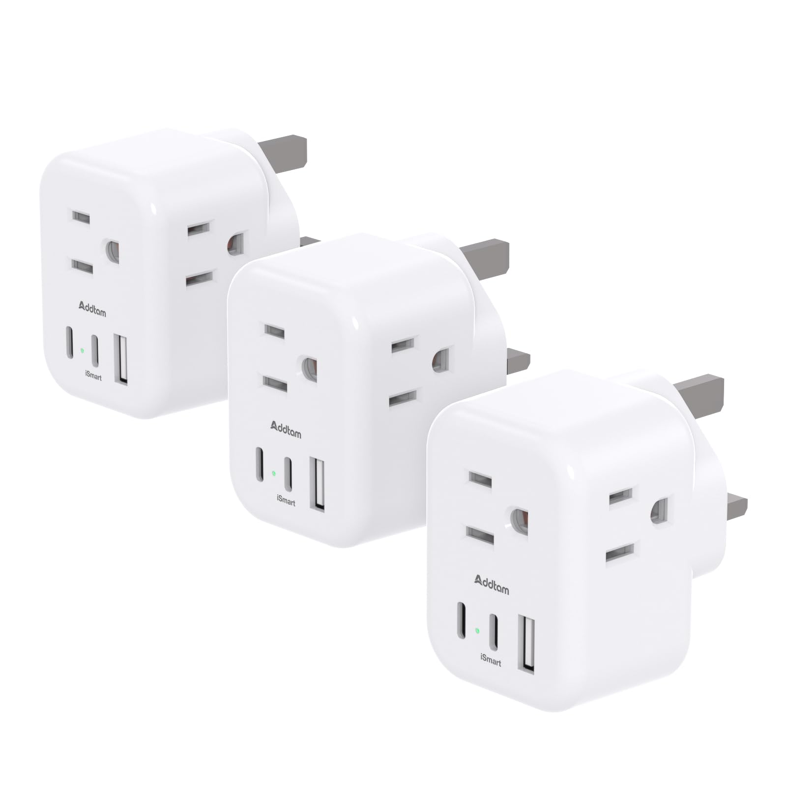 Us To Uk Plug Adapter 3 Pack, Addtam Type G Travel Plug With 3 Outlets 3 Usb Ports(2 Usb C), Uk Power Adaptor For Usa To England