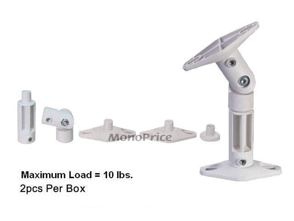 Monoprice Adjustable 10 Lb. Capacity Speaker Wall Mount Brackets (Pair), White
