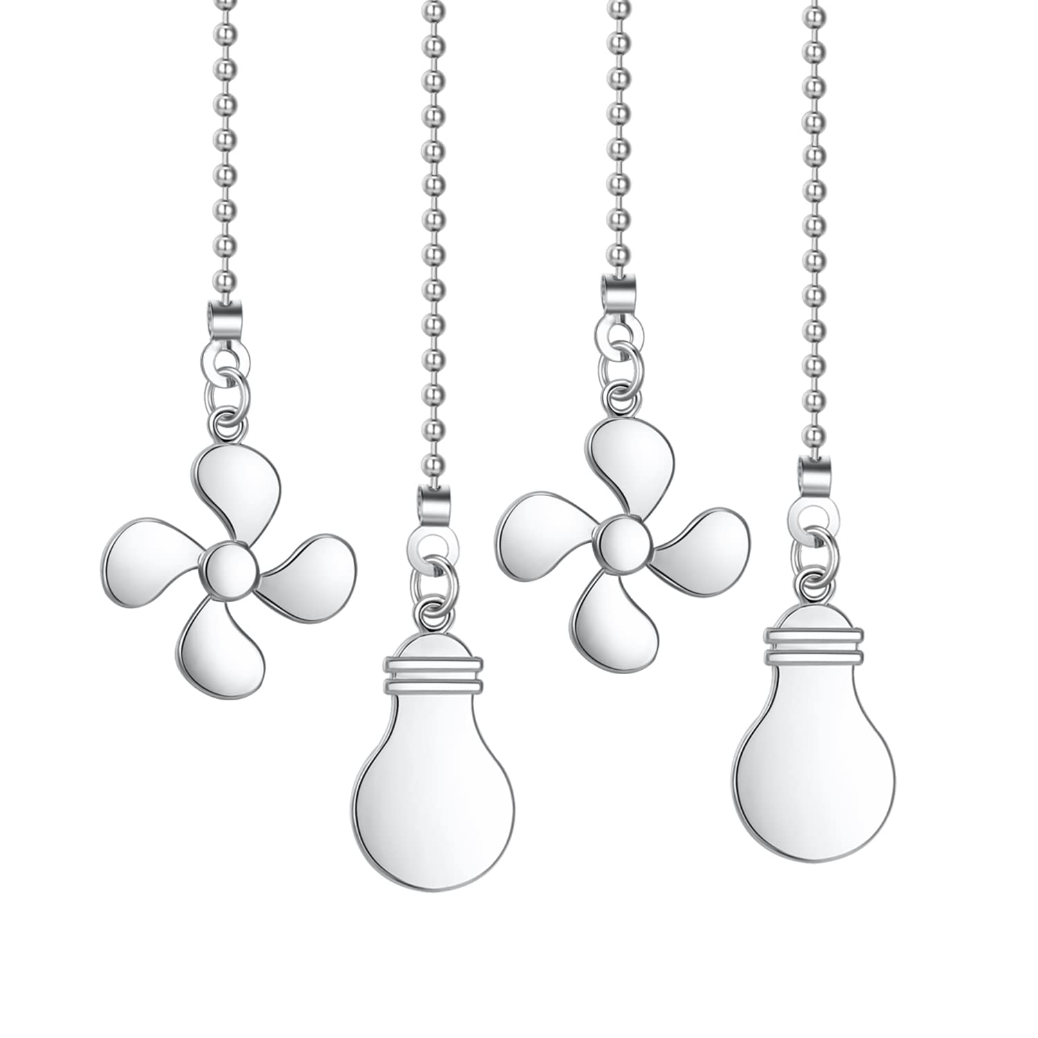 Ceiling Fan Pull Chain Extender, 4 Pieces 12 Inch 3Mm Dia Beaded Extension Chain With Fan And Bulb Cord (Silver)