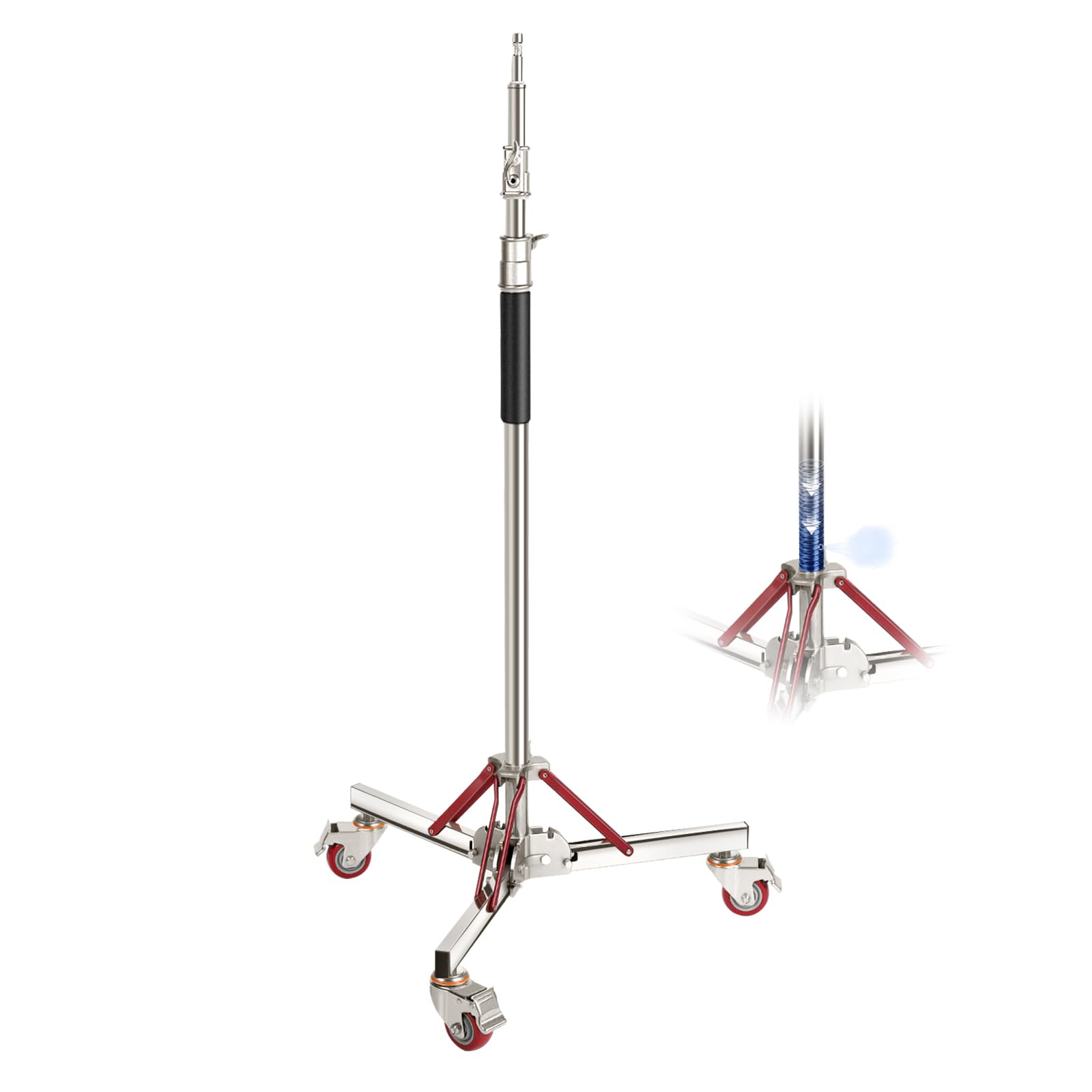 NEEWER 10ft Heavy Duty Air Cushioned Light Stand with Casters, Adjustable Tripod Stand, Stainless Steel Photography Wheeled Stan