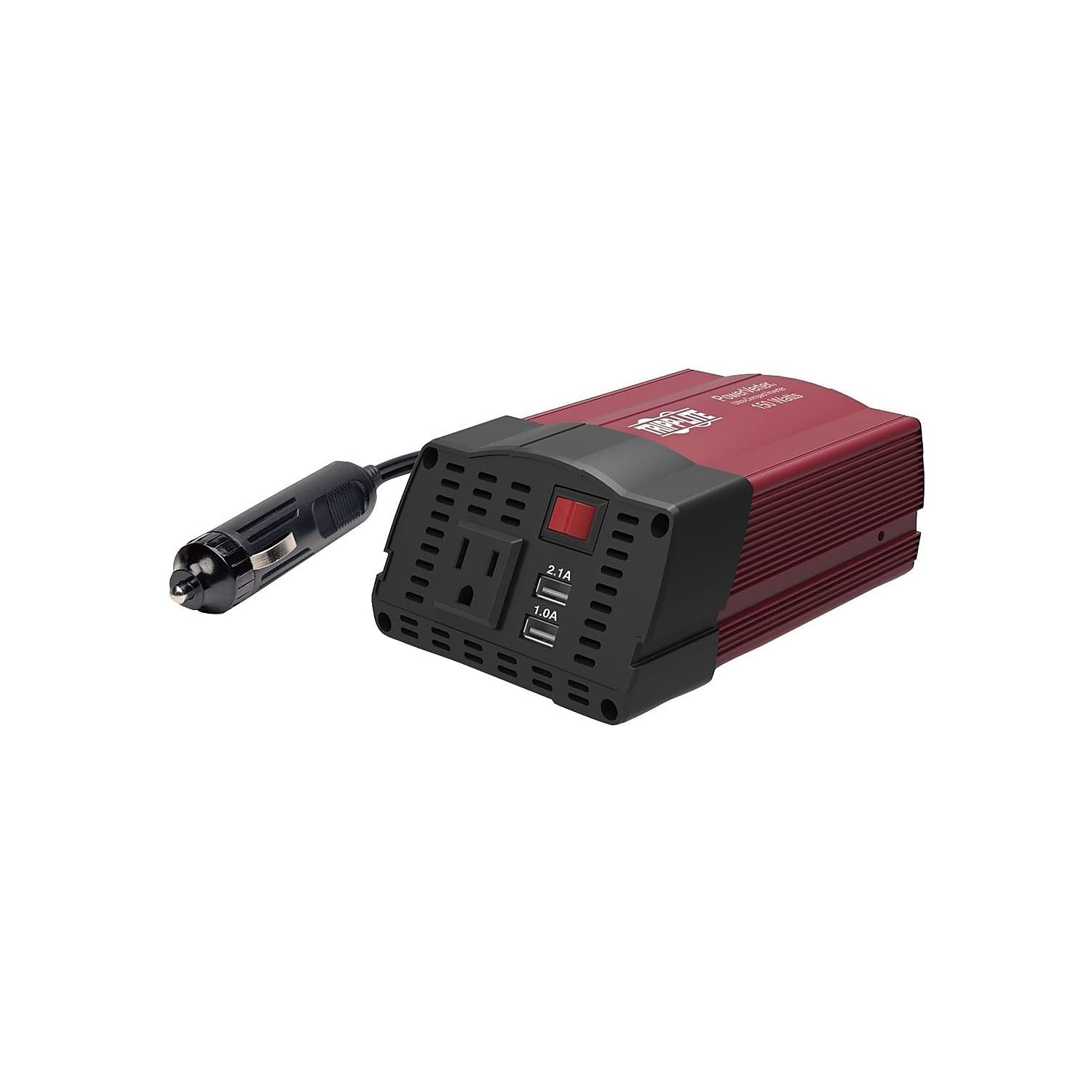 Tripp Lite 150W Compact Portable Car Power Inverter 1 Outlet 12V DC to 120V AC w/ 2-Port USB Charging Ports (PV150USB)