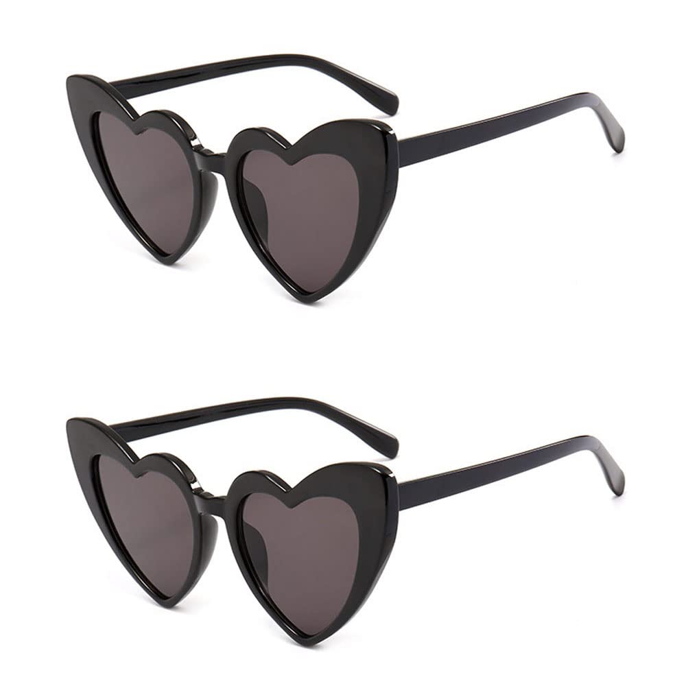 Yoothink Love Heart Shaped Sunglasses For Women,Vintage Cat Eye Mod Style Retro Glasses (Black 2)