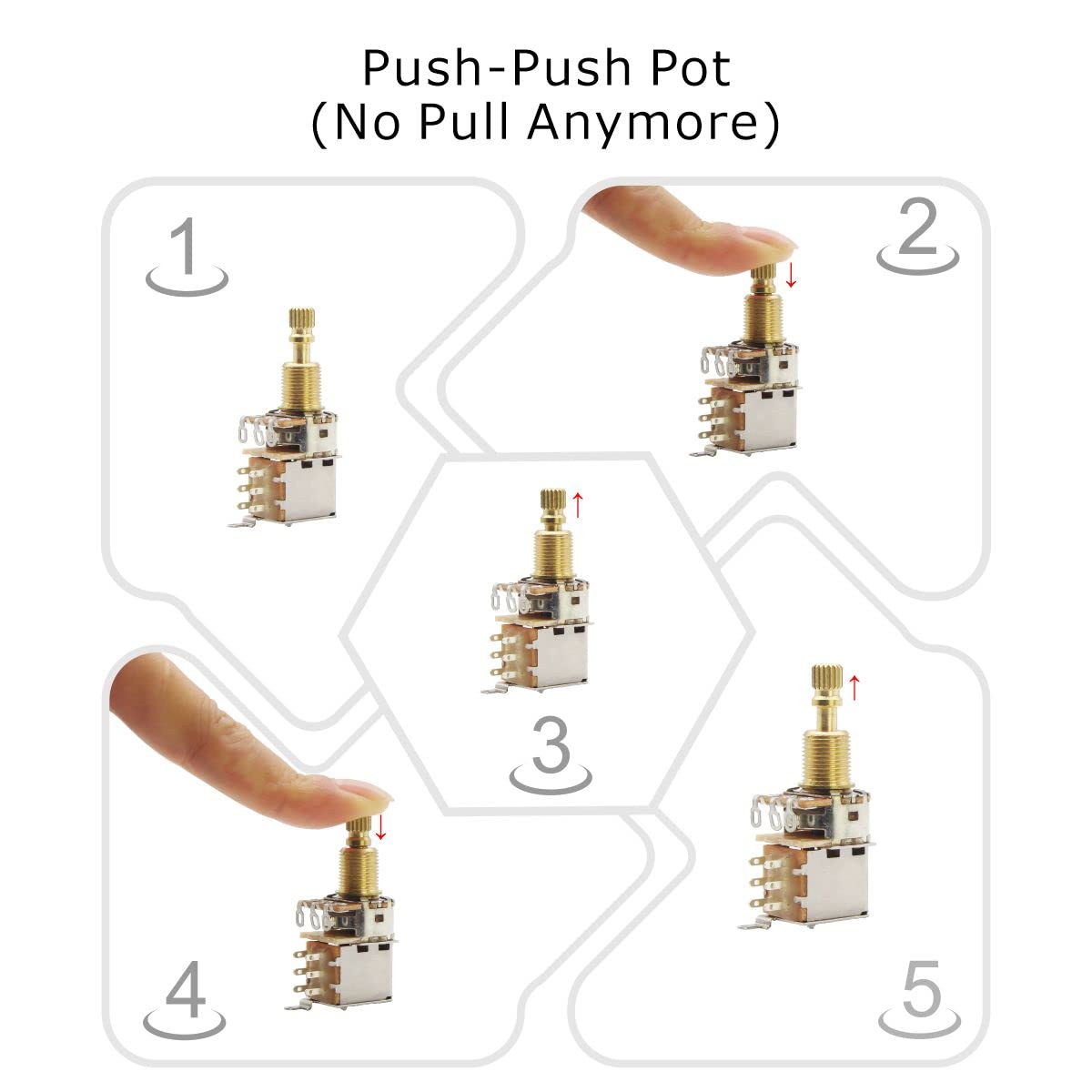 Fleor 2Pcs B500K Push Push Guitar Pots Linear Taper Potentiometers Long Copper Split Shaft