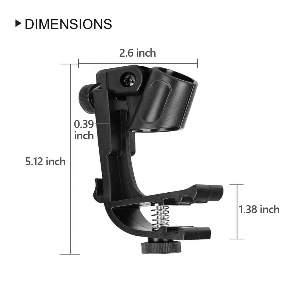 Pugdodo Drum Microphone Clip Adjustable Drum Rim Mic Clips Drum Microphone Mount Clamp (Pack Of 2) (Black)