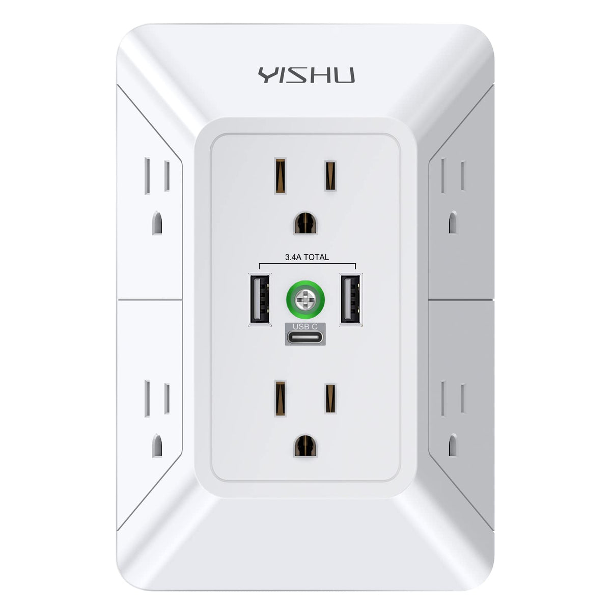 Multi Plug Outlet Surge Protector   Yishu 3 Sided Power Strip With 6 Ac Outlet Extender And 3 Usb Ports (1 Usb C), Adapter Space