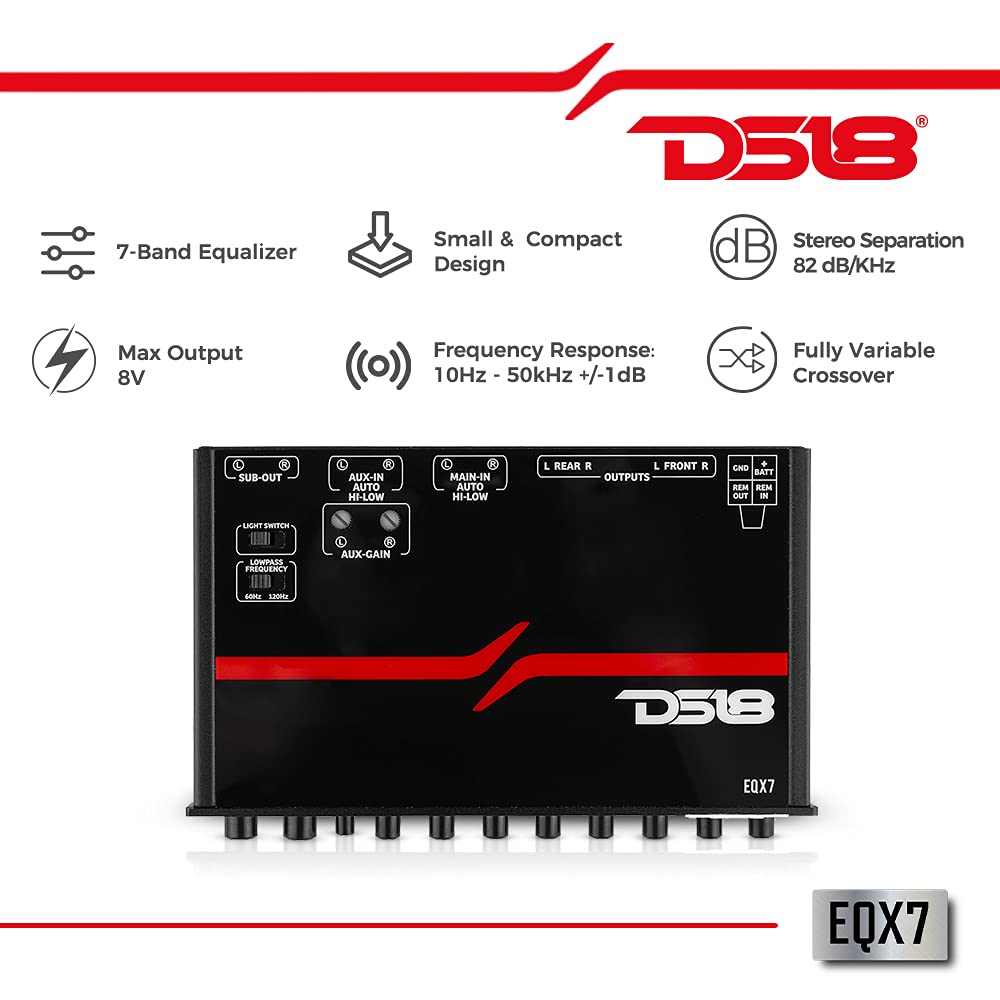 Ds18 Eqx7 1/2 Din 7 Band Graphic Equalizer High Volt 7-Band Equalizer With High Level Input And Auto Turn On, Three Stereo Rca O
