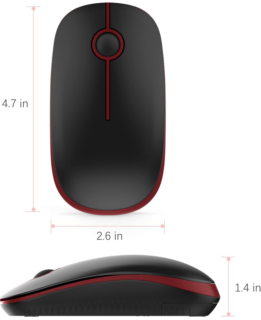 Vssoplor Wireless Mouse, 2.4G Slim Portable Computer Mice With Nano Receiver For Notebook, Pc, Laptop, Computer Black Red