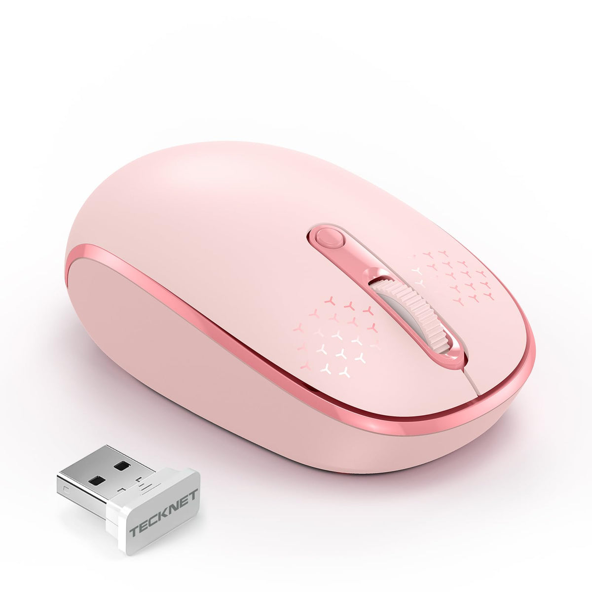 Tecknet Wireless Mouse, 2.4G Quiet Computer Mouse With Usb Receiver, 4 Buttons Portable Cordless Mice For Chromebook, Laptop, Pc, Mac, 800/1200/1600 Dpi - Pink