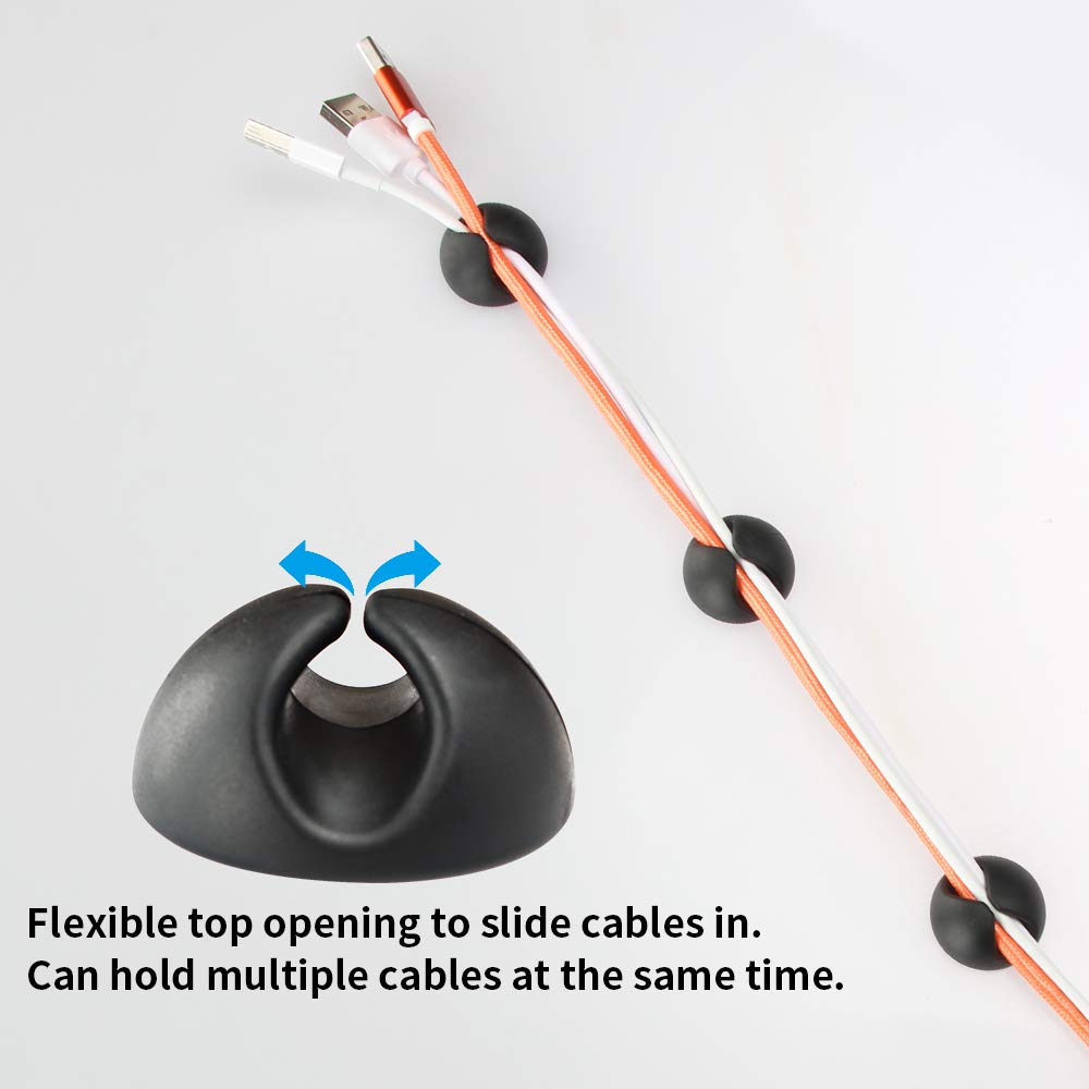 Tomorotec Multipurpose Cable Clips Cord Organizer with Adhesive Pad for Desktop Plastic Black 25-Pack