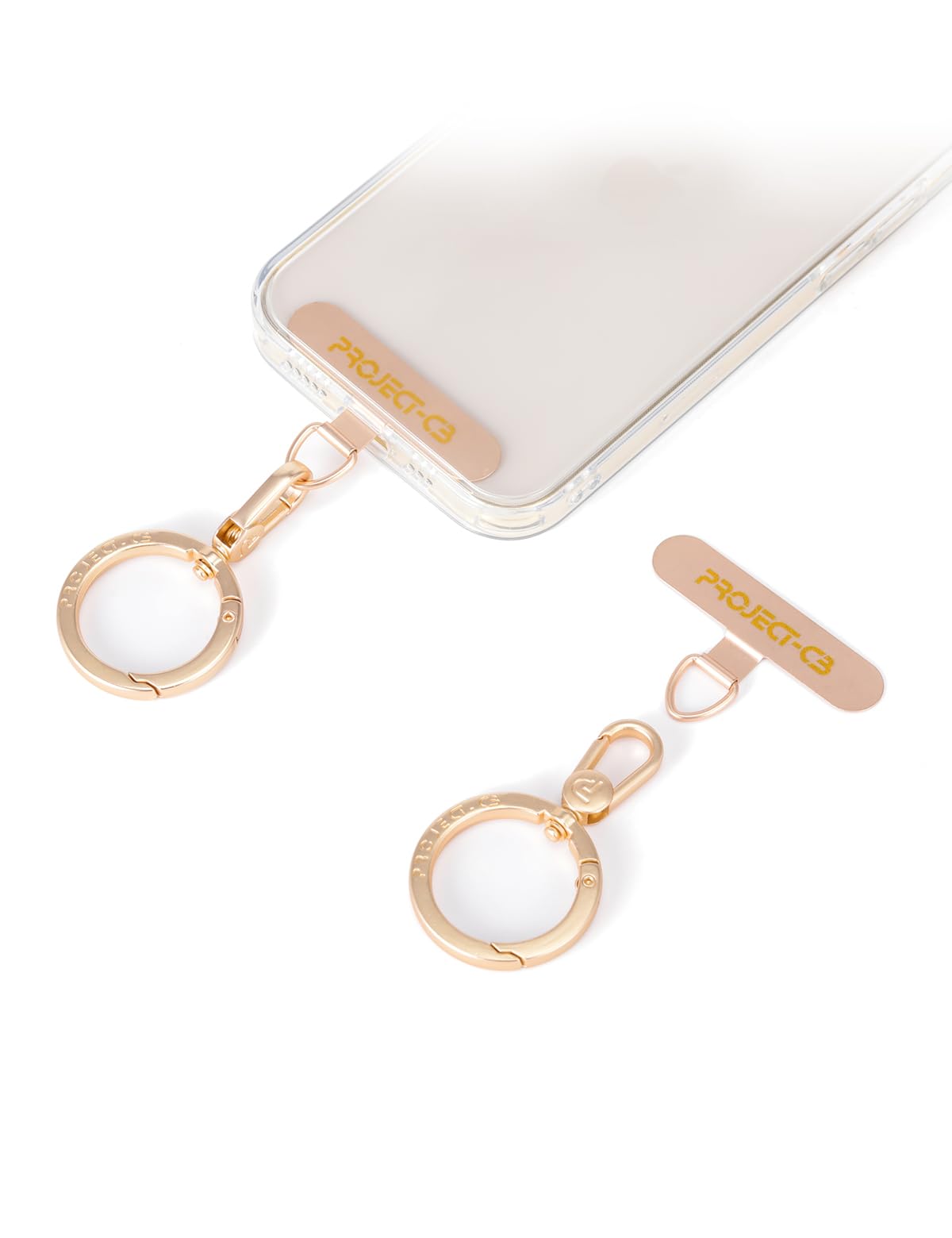 project-cb Phone Tether Tab, Lanyard Patch, Phone Stand, Strap Tab, Phone Key Ring, Ring Holder (Gold)