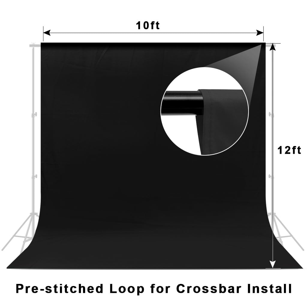 10X12Ft Black Backdrop, Lcuirc Black Photo Backdrop Curtain Polyester Collapsible Black Background For Portraits Pet Photoshoot