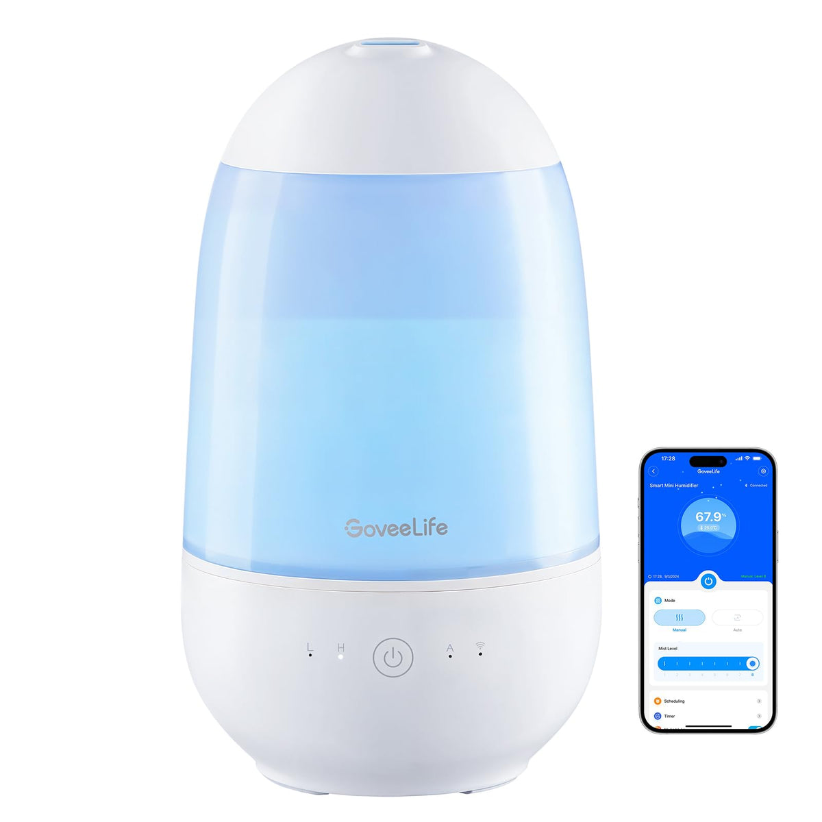 Goveelife Smart Mini Humidifier For Baby Nursery, Top Fill Cool Mist Humidifier With Scent Diffuser & Nightlight, Built-In Senso