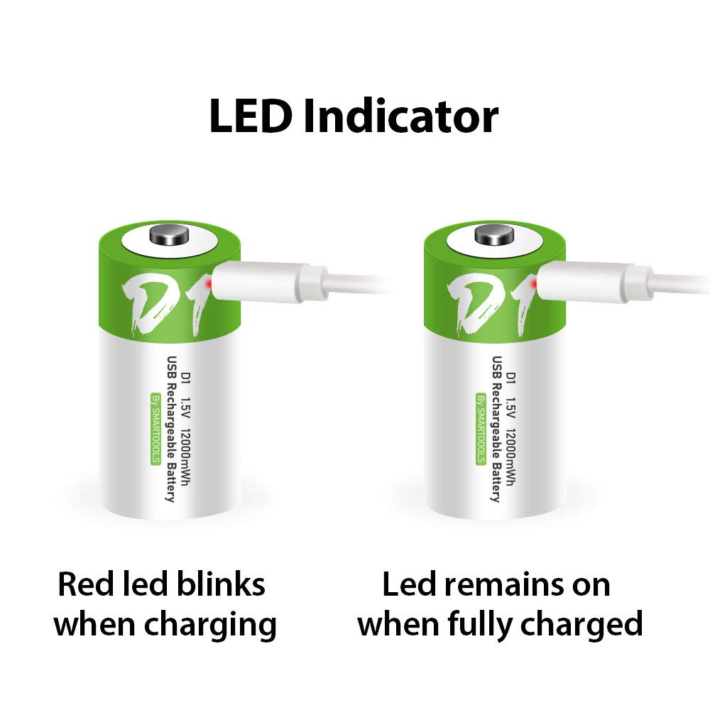 Rechargeable D Batteries 1.5V 12000Mwh Usb Lithium Ion Rechargeable D Battery With Usb Type C Charging Cable, High Capacity Fast