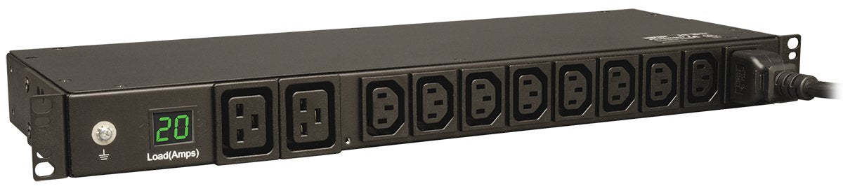 Tripp Lite Metered Pdu, 10 Outlets (8 C13, 2 C19), 200 240V, C20/L6 20P Adapter, 3.2 3.8Kw, 12 Ft. Cord, 1U Rack Mount Single Ph