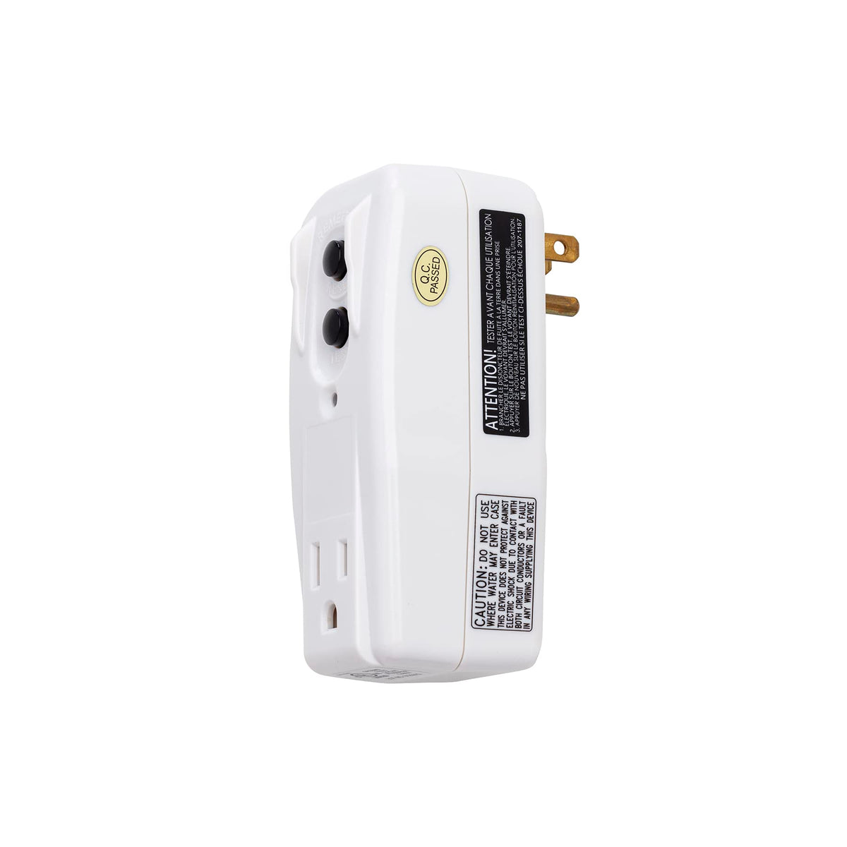 Tower Manufacturing 30439005 14 Auto Reset 15 Amp Grounded 3 Prong Gfci Single Outlet Adapter, White