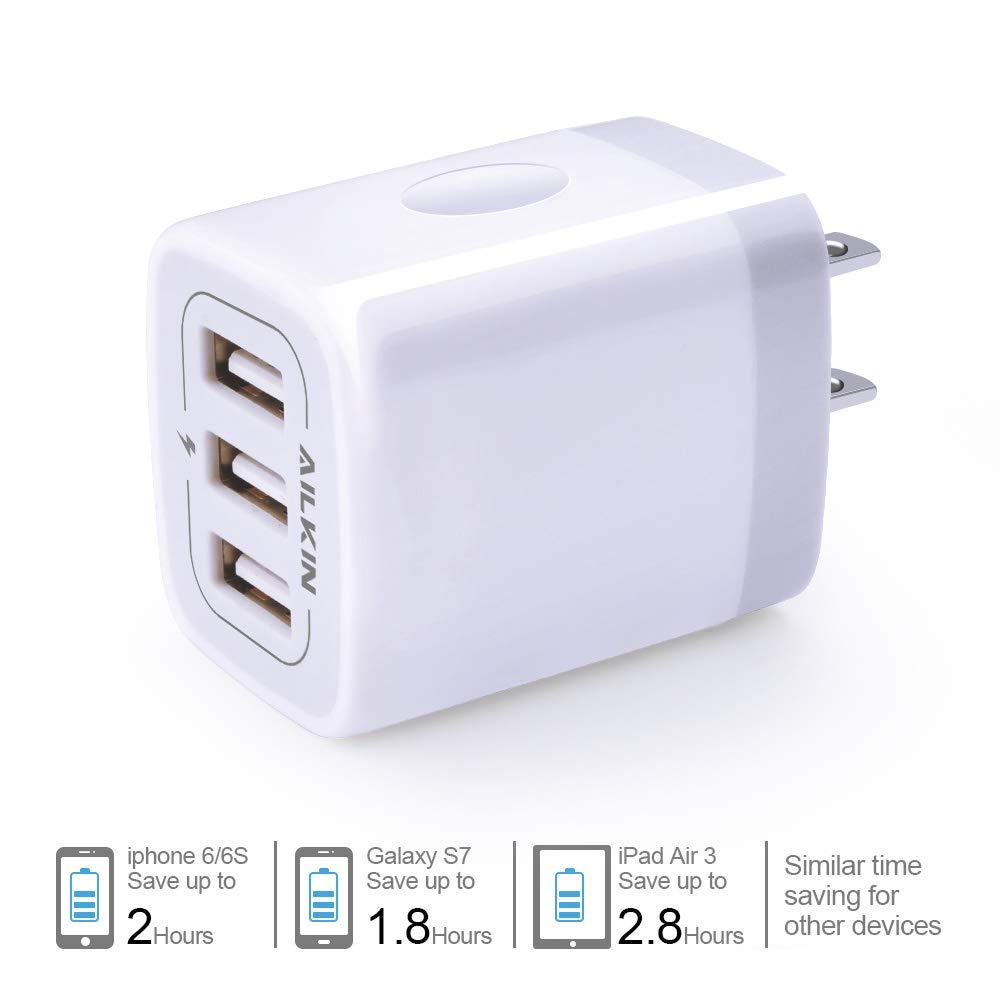 Usbwall Charger Cube Ailkin 3.1A 3 Muti Port Adapter Power Plug Charging Station Box Base For Iphone 14 13 12 Pro Max Mini Se 11