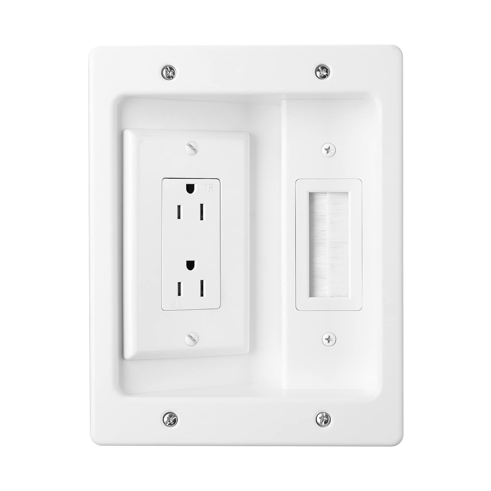 Zexmte In Wall Cable Management Kit For Tv, Recessed Outlet Wall Plate Cable Pass Through For Tv Power Cables & Low Voltage Cabl