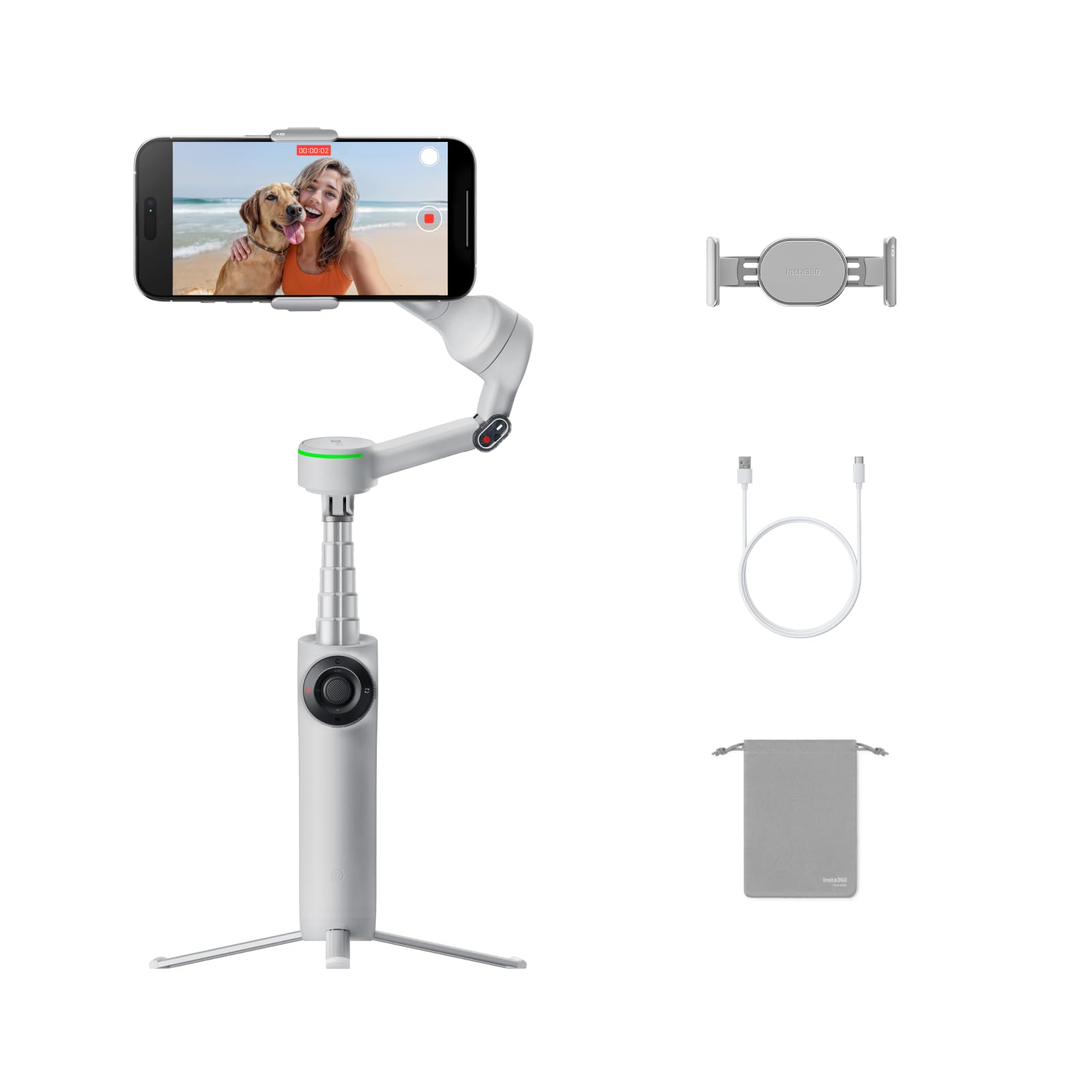 Insta360 Flow 2 Pro Grey - Foldable AI Phone Gimbal, Track in 200+ Apps with Apple DockKit, Multi-Person Tracking, 360 Pan Track