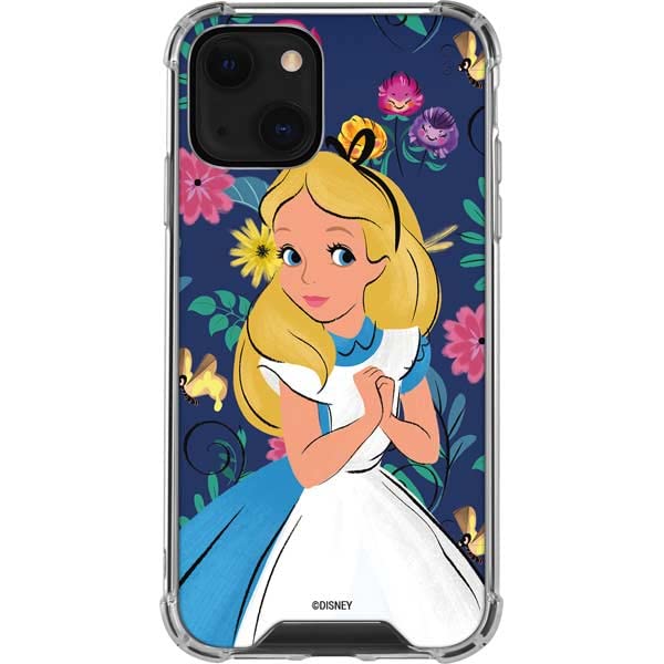Skinit Clear Phone Case Compatible With Iphone 13   Officially Licensed Disney Alice In Wonderland Floral Print Design