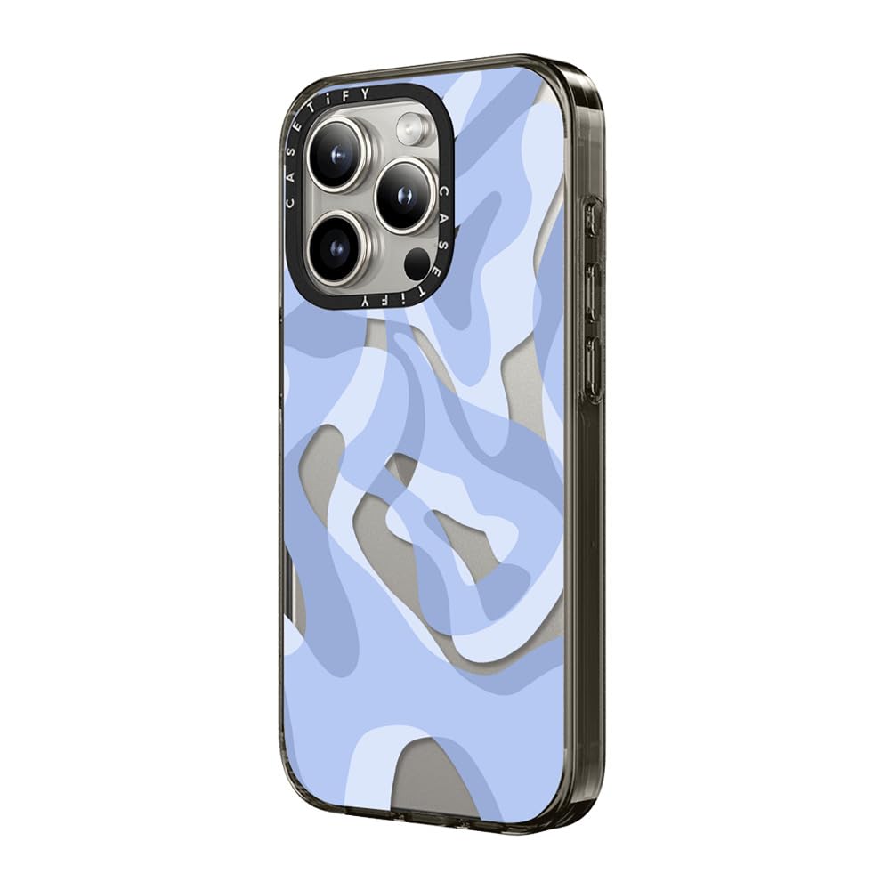 Casetify Compact Iphone 15 Pro Case [2X Military Grade Drop Tested / 4Ft Drop Protection]   Retro Swirls In Blue   Clear Black