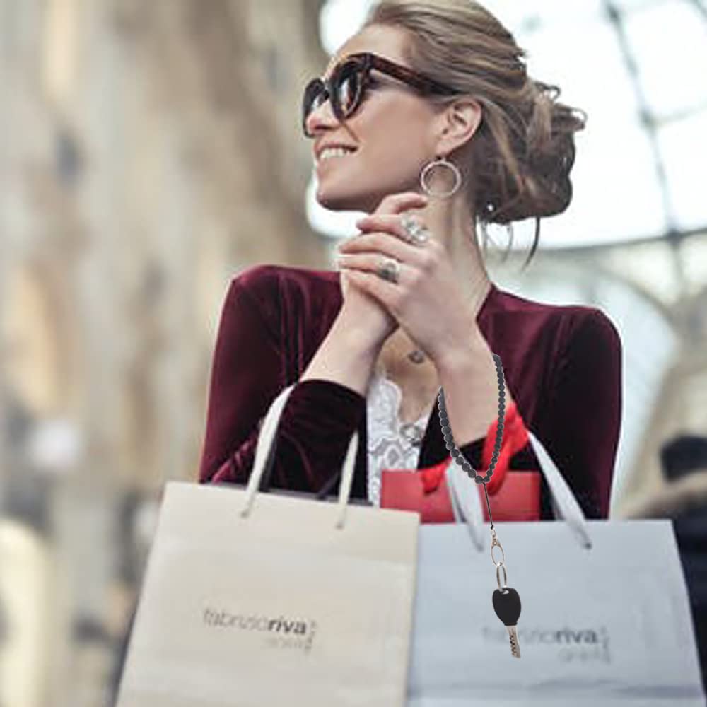 C&L Accessories Beaded Phone Charm Cell Phone Lanyard Wrist Strap Handmade Natural Gemstone (Snowflake Obsidian)