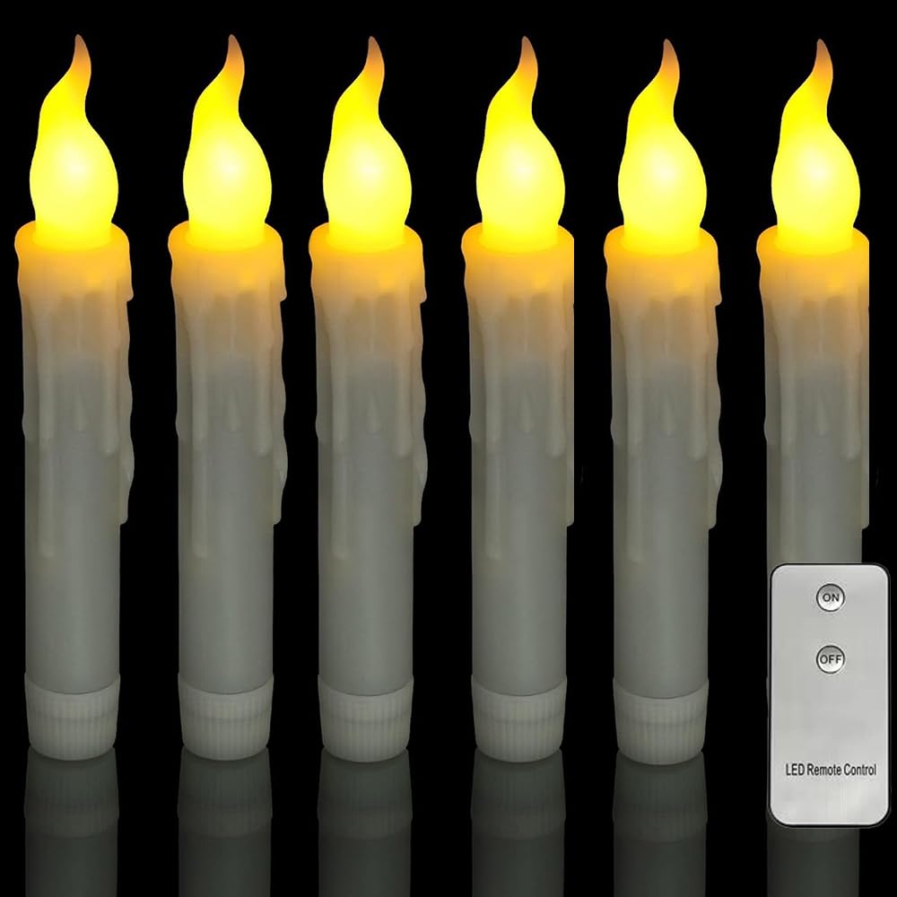 Aulaygo 6Pcs Led Taper Candle With Remote Control Flameless Battery Operated Lights Warm White Flickering Electric Taper Candles