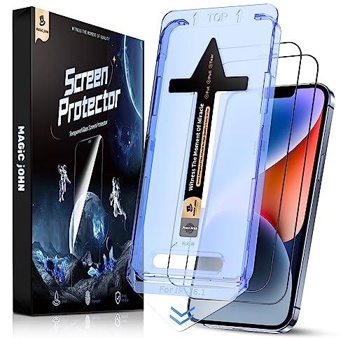 Magic John 2 Pack For Iphone 13/14& Iphone 13 Pro 6.1 Inch Tempered Glass Screen Protector, Auto Dust Elimination, Bubble Free,