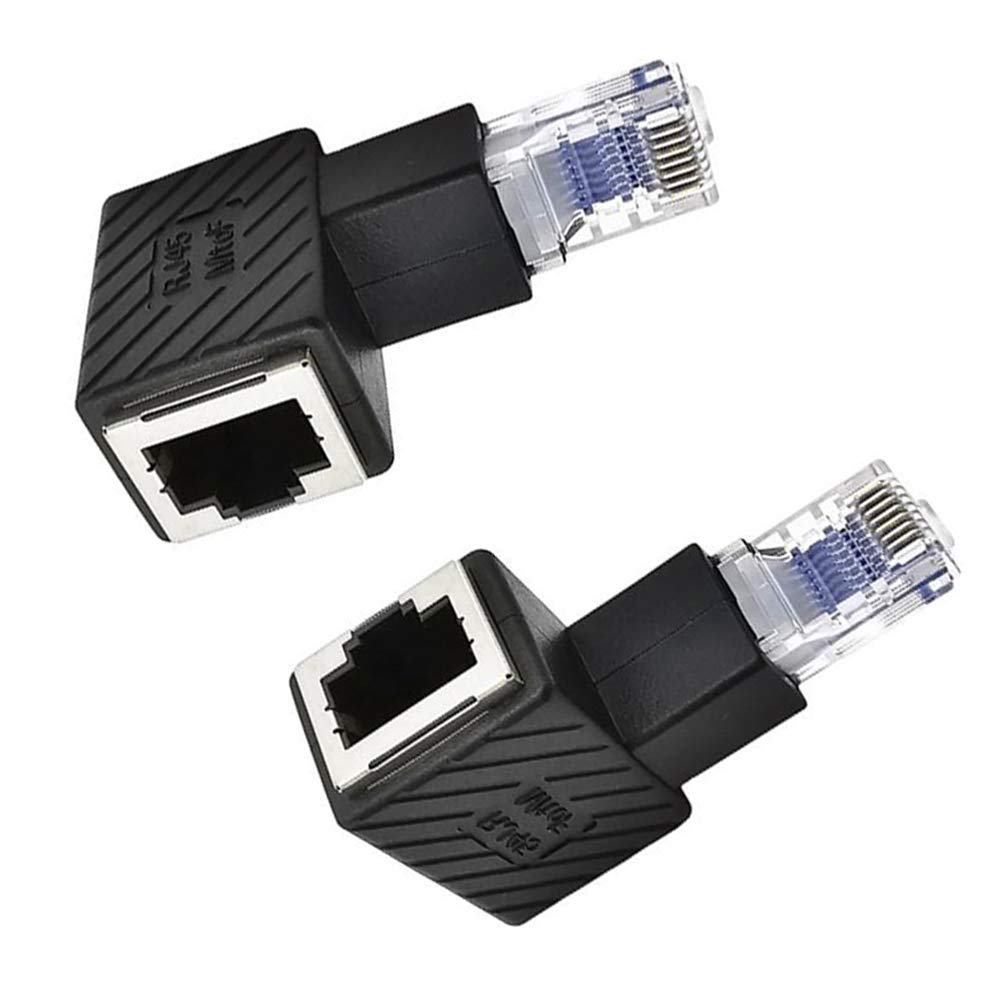 Kework 2 Pack Network Rj45 Extender, 90 Degree Upward Angle Ethernet Lan Rj45 Male To Female Extension Adapter Connector For Cat5 Cat5E (Rj45 Up)