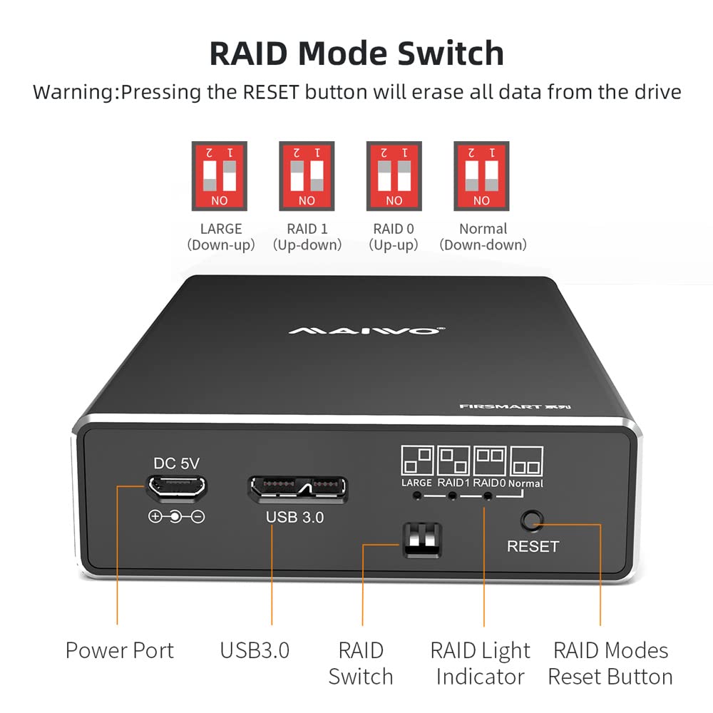 Maiwo Dual Bay Hard Drive Raid Enclosure For 2.5 Inch Sata Ssd Hdd, Raid 0/Raid 1/Jbod/Pm, Usb 3.0 6Gbps With Uasp, 16Tb Capacity, External Hdd Bay Aluminum