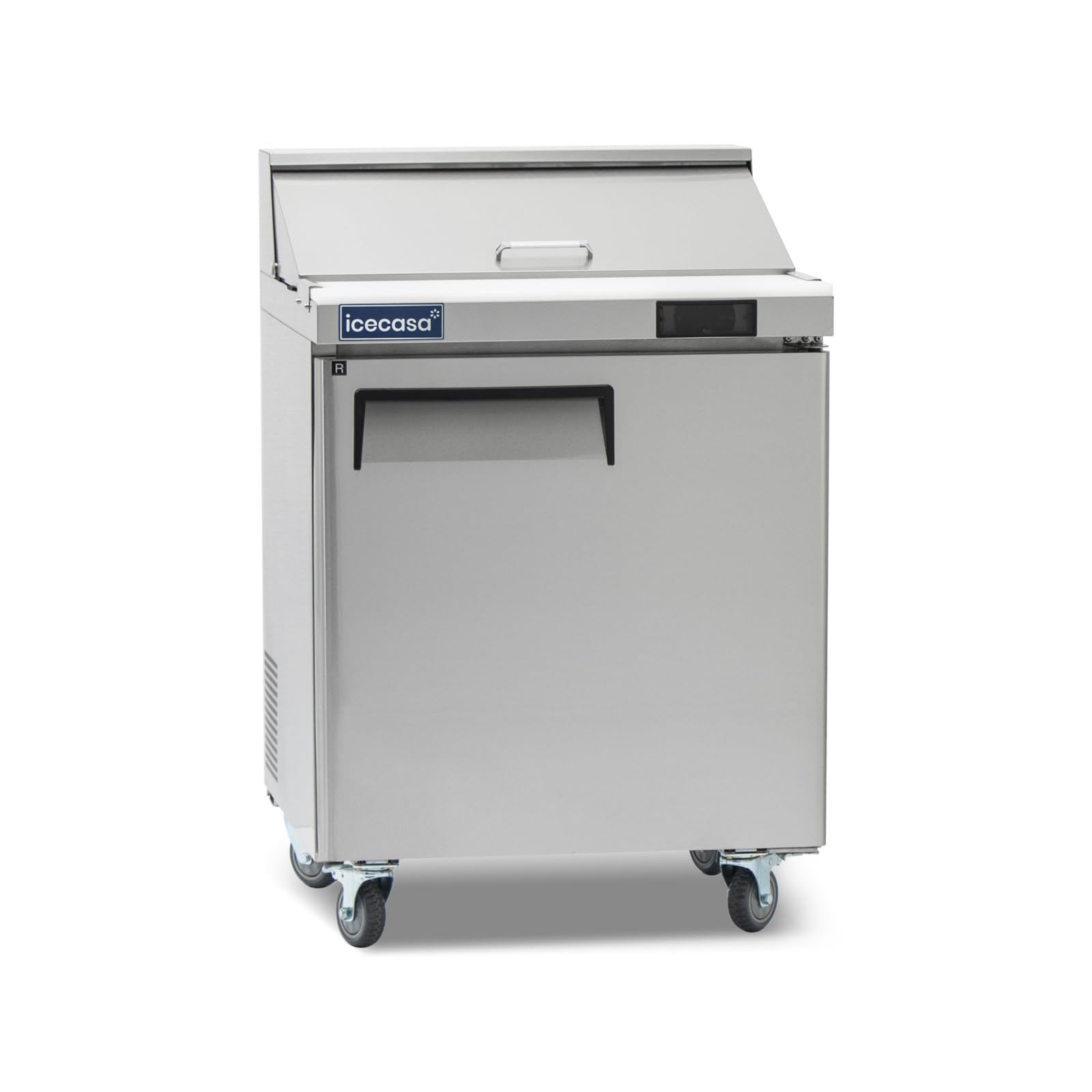 Icecasa 27'' W Commercial Refrigerator Sandwich&Salad Prep Table Single Door Stainless Steel Counter Fan Cooling Refrigerator Wi