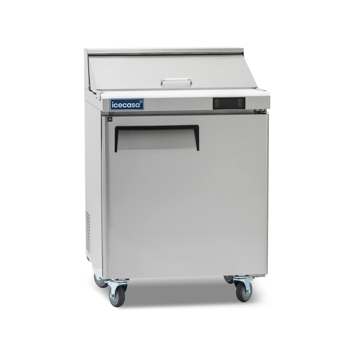 Icecasa 27'' W Commercial Refrigerator Sandwich&Salad Prep Table Single Door Stainless Steel Counter Fan Cooling Refrigerator Wi